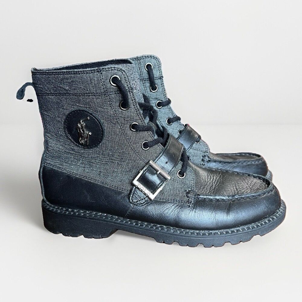 Polo Ralph Lauren Black Leather Ranger Hi II Kids Boots Shoes size 6 preppy